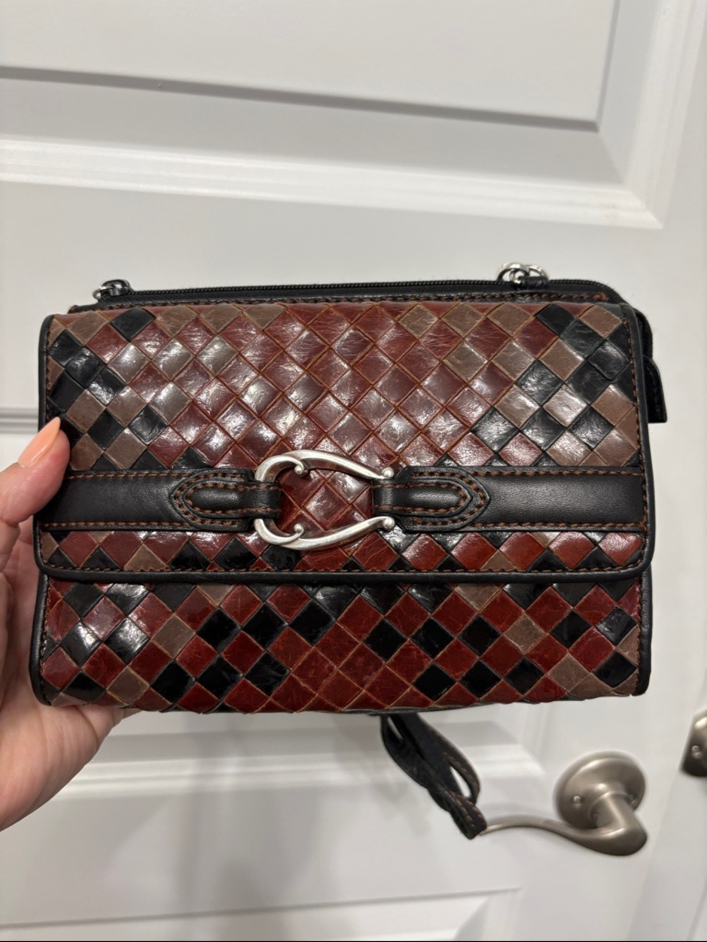 Brighton Woven Crossbody Bag in Brown and Black